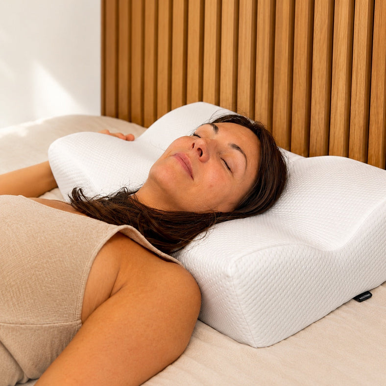 Femme dormant paisiblement sur l oreiller cervical NOCTENE
